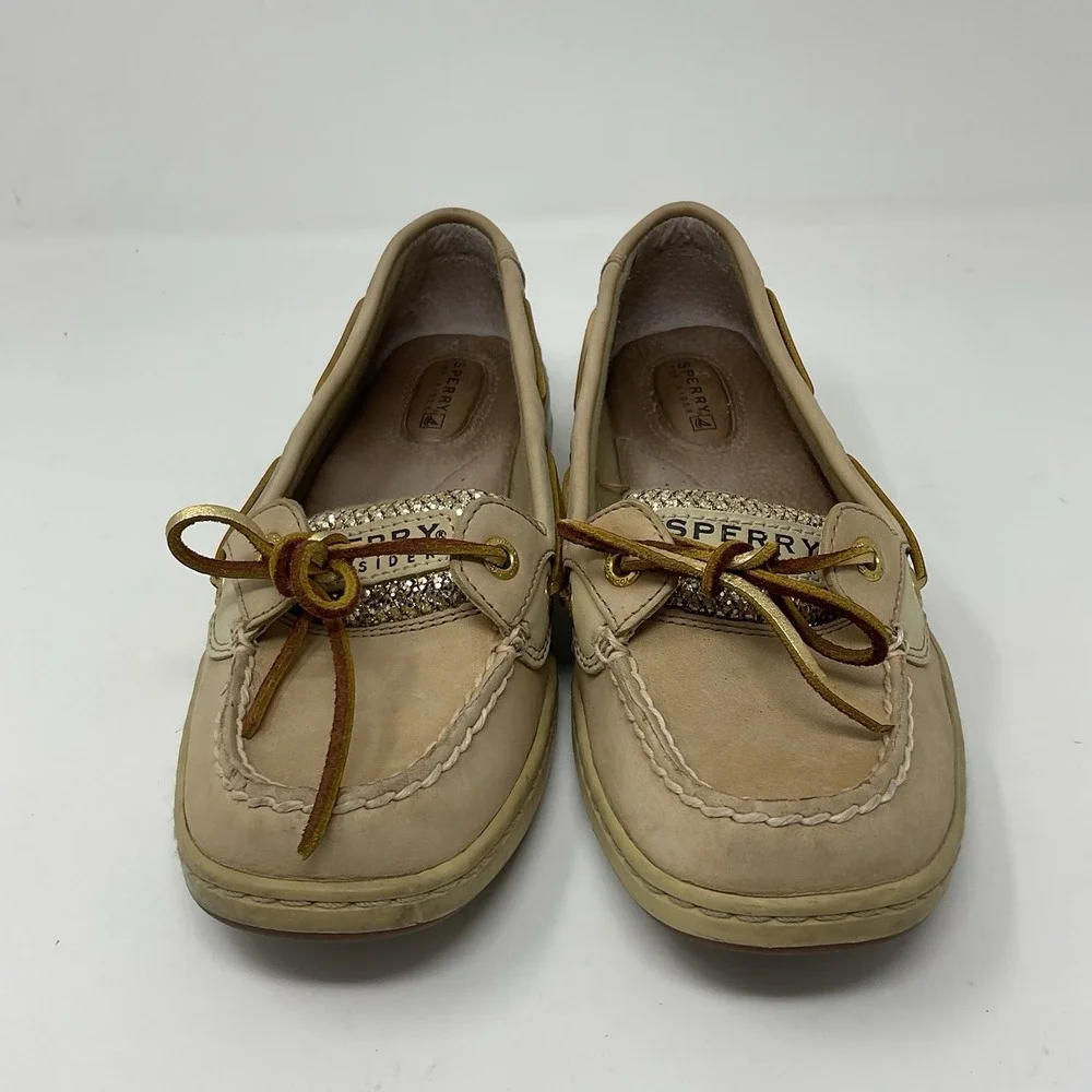 Sperry Top Sider Boat Shoes Womens 7.5 Tan Gold Glitter Angelfish 9101759